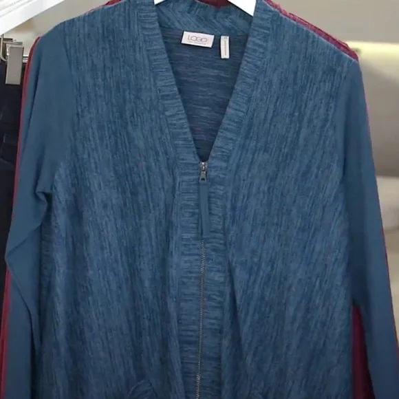 LOGO by Lori Goldstein Knit Cardigan with Faux Suede Details - Picture 2 of 15